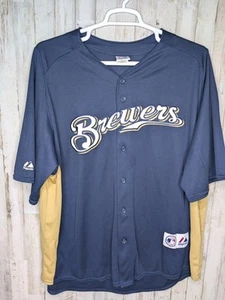 Maglia Ryan Braun Milwaukee Brewers #8 Majestic Uomo 2XL Blu Oro Cucita - Foto 1 di 12