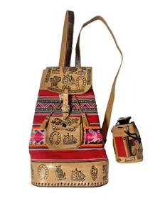 Puro Cuero Fabric And Leather Backpack Peru Design - Picture 1 of 4