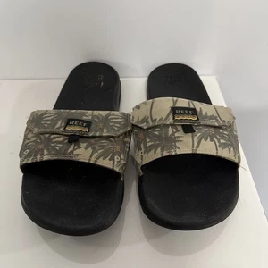 Reef Stash Hawaiian Palm Tree Slides uomo taglia 11 tasca nascosta imbottita tomaia - Foto 1 di 7