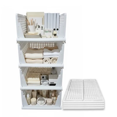 Foldable Clothes Storage Wardrobe Organiser Stackable Plastic Boxes Shelf Rack - Image 1 of 4