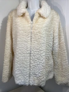 Ameri Mode Short Rabbit Fur Coat Jacket Size Medium White Mint - Picture 1 of 7