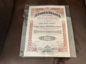 Autobus Belges Societe Anonyme - Certificato Stock Belga datato 1924 - Belgio - Foto 1 di 6