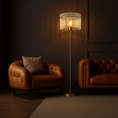 Lampadaire Lampe de Chambre à Coucher Or LED Luminaire Salon Baguettes Verre - Photo 1/4