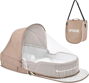 Tragbarer Reise Stubenwagen für Baby/Kleinkind faltbar mit Tragetasche braun - Bild 1 von 3