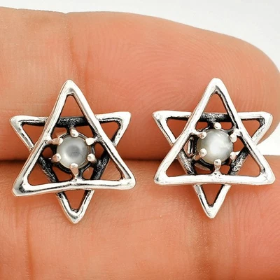 Star of David - Natural Gray Moonstone Stud 925 Silver Earrings Jewelry E-1024 - Image 1 of 4