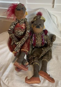 Vintage Winward Stofftier Paar Dschinn Affen Leopardenmuster Plüsch 28 Zoll Video Mängel - Bild 1 von 23