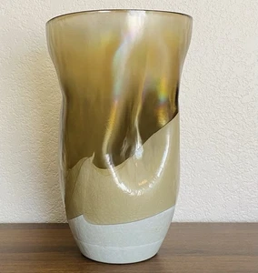 Murano Large Iridescent brown, amber white Studio Glass Vase 13 1/4” x 8 1/4” - Picture 1 of 9