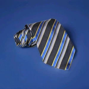 BURBERRY Men's 100% Silk Tie 3.75" x 58" Striped Navy Blue Yellow Made In Italy - Picture 1 of 10