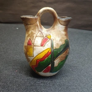 Vaso da sposa vintage doppio beccuccio stile messicano nativi americani - altezza 5,5" - Foto 1 di 11