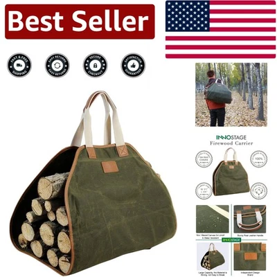 Luxurious Heavy-Duty Firewood Carrier - Waxed Canvas Tote with Leather Handles - Image 1 of 4