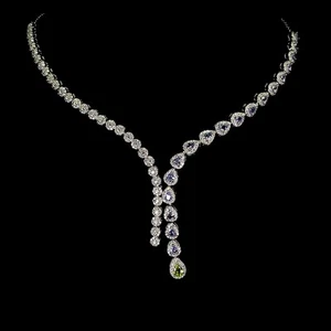 Mother Day 925 Silver Necklace Pear Peridot 6x4mm Tanzanite Natural Gemstone - Picture 1 of 13