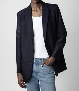 Zadig & Voltaire Women Blazer Coat PolyesterBlend Blue with rhinestone detail. - Picture 1 of 4