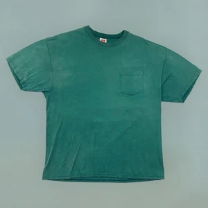 Vintage 90er 00er Hanes Sun Faded Basic Casual Pocket T-Shirt Adult L Green Fade Haiti - Bild 1 von 4