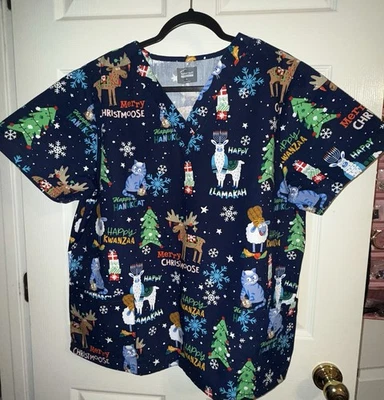 Butter Soft Women's Originals Scrub Top Short Sleeve Holiday Print XL - Image 1 of 4