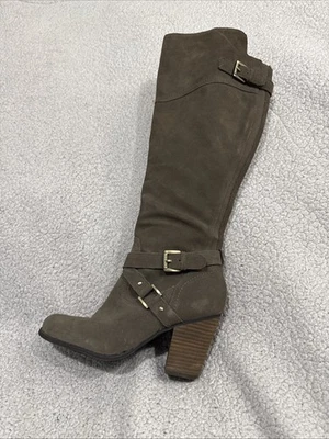Botas hasta la rodilla Guess Wyynn marrón gris gamuza cuero cremallera para mujer talla 9,5 M Foto 1 de 4