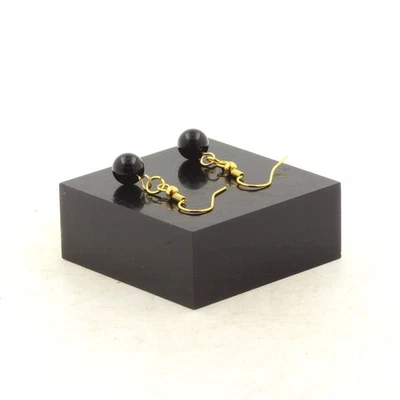 Earrings 1 Pearl Black Agate 8 MM Steel Golden Stainless Steel Manufactured - Image 1 of 2