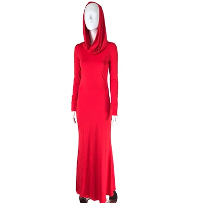 Red Dress Bodycon Stretch hooded Long Sleeve Maxi Lycra Size 6-8 Y2K - Image 1 of 4