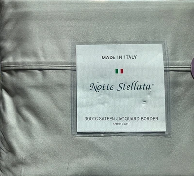 Notte Stellata~ITALY~Cotton Sateen~Queen Sheet Set~SILVER~Jacquard Border~300 tc - Image 1 of 4