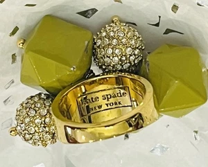 Anillo KATE SPADE Nueva York Bolas Verde Oliva Chapado en Oro Talla 5.5 ¡Excelente Estado! - Imagen 1 de 17