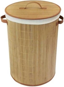 JVL Round Bamboo Collapsible Laundry Basket, Natural, 35 x 50 cm - Picture 1 of 6