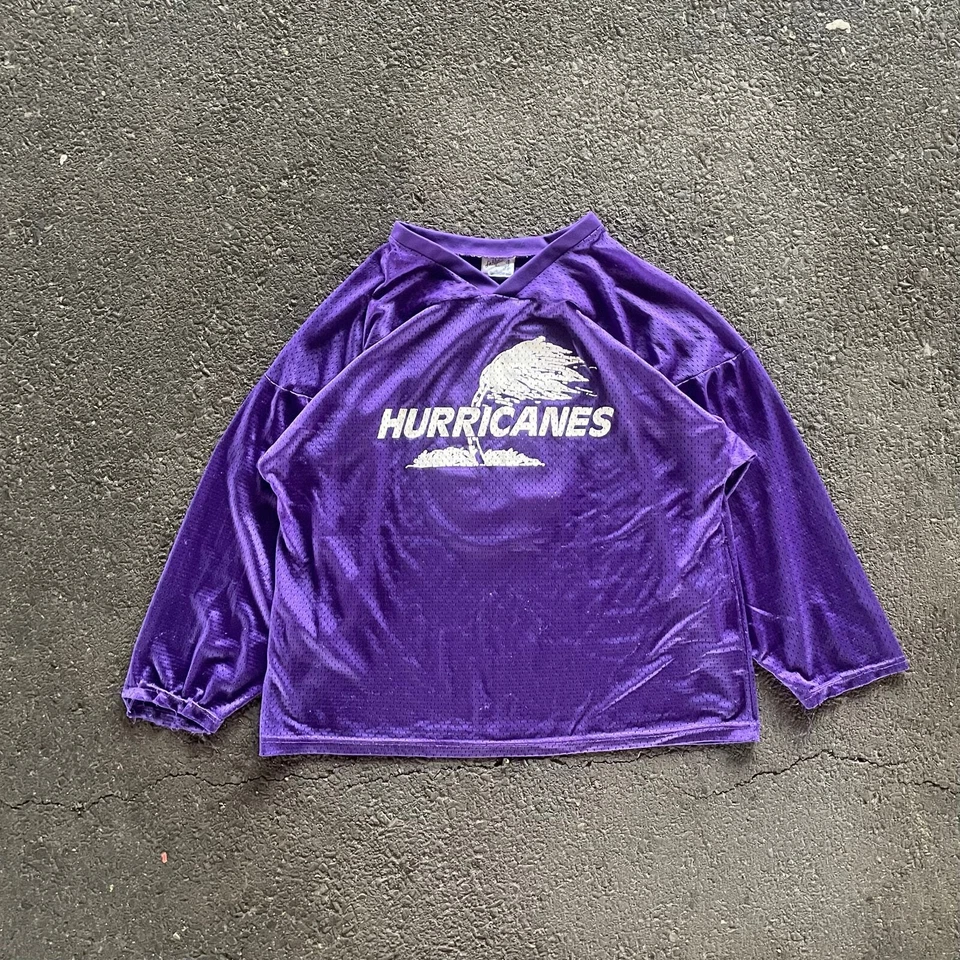 Camiseta deportiva grande vintage de malla Hurricanes años 90 púrpura manga larga Foto 1 de 4