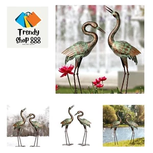 Garden Crane Statues, Blue Heron Sculptures for Outdoor, Cranes Decor Metal B... - Picture 1 of 10