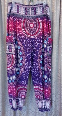 Qianxizhan Women's Harem Pants Bohemian Plum Pink Black Clubwear Size 2XL - Image 1 of 4