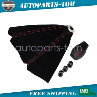 PARA HONDA CIVIC SI 5 VELOCIDADES CUERO NEGRO PERILLA DE CAMBIO + GAMUZA Bota COMBO PUNTADA ROJA Foto 1 de 4