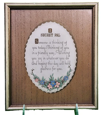 Vintage 1940s Buzza Motto A SECRET PAL Poem Framed Print Original Picture Hanger - Image 1 of 4