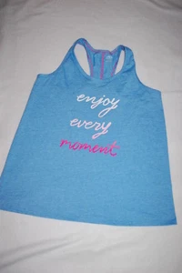 Womens RACERBACK TANK TOP Athletic ENJOY EVERY MOMENT Heathered Blue L 12-14 - Picture 1 of 2
