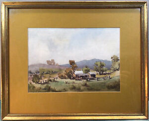 John H Carnell Circa 1930s Australian Farm Scene Framed Watercolour Painting