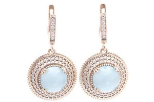 Turkish Handmade Jewelry Hurrem Aquamarine Cat's Eye 925 Sterling Silver Earring - Picture 1 of 11