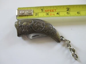 VINTAGE MINI FOLDING KNIFE KEYCHAIN BULLHORN LUCKY FORTUNE TIGER Novelty - Picture 1 of 9