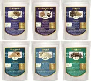 Safed Musli, Ashwagandha, Shatavari, Kaunch, Gokhru, Akarkara Powder (50gm Each) - Picture 1 of 7