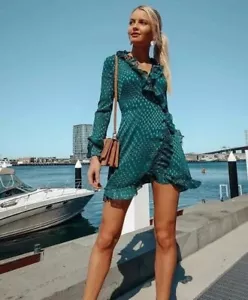 KOOKAI SWEET PEA WRAP DRESS DARK GREEN - Sz 40 AS NEW! - Picture 1 of 2