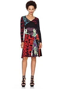 Desigual Multi Make The World Better Art To Wear Knit Fit Flare Dress Size L EUC - Picture 1 of 21