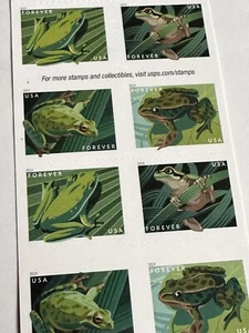 USPS Frogs Forever Postage Stamps Sheet Of 20 Stamps - Picture 1 of 2