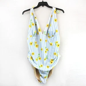 Old Navy Plus Striped Floral Tie-Shoulder Ruched Plunge One-Piece Swimsuit 4X - Picture 1 of 10