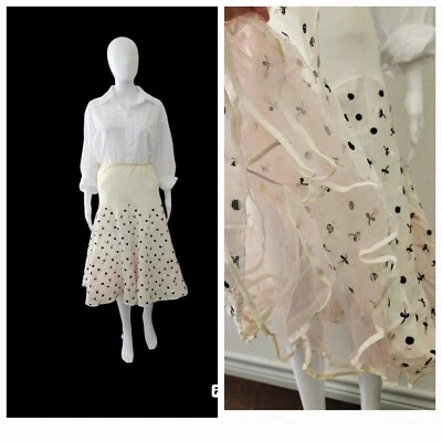 Peticoat Vintage Años 50 Marfil Nylon Medio Deslizamiento Bordado Negro Rosa Flores M Foto 1 de 4