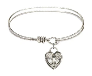 6.25" Confirmation Bangle Bracelet Sterling Silver Heart & Dove Charm NEW - Picture 1 of 4