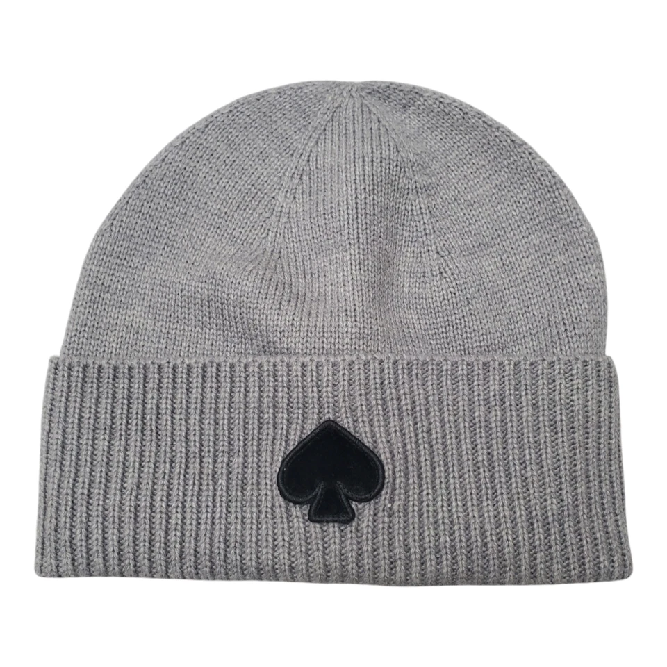 Kate Spade Gray Knit Beanie Hat Black Spade Logo Unisex Winter Warm Cuffed Cap - Image 1 of 1