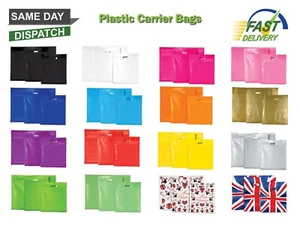 PLASTIC CARRIER BAGS COLORED GIFT SHOP STRONG PATCH HANDLE BAGS BOUTIQUE RETAIL - Picture 1 of 15