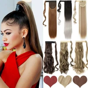 Lady Clip In Hair Extension Wrap Around Ponytail Natural 100% Real As Human Hair - Picture 1 of 38
