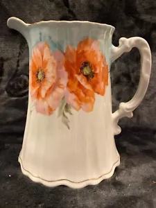 ZS&C Bavaria Hand Painted Porcelain Pitcher STAMPED, Red/orange Poppies And Blue - Picture 1 of 6
