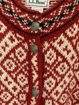 Suéter de esquí vintage LL Bean Nordic Fair Isle mezcla de lana XLarge rojo Foto 1 de 4