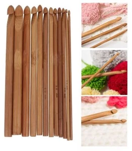12Pcs Bamboo Handle Crochet Hook Set Handcrafted Knitting Needles 3-10mm - Picture 1 of 9