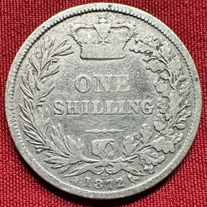 1872 Great Britain 1 Shilling - 1st Portrait Young Head - .925 SILVER - KM#734.2 - Foto 1 di 2