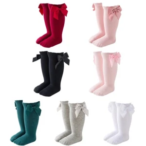 Baby Girls Knee High Socks Bowknot Solid Color Toddler Infant Stockings - Picture 1 of 16