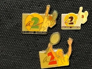 3 PINS PIN ENAMEL MEDIA ANTENNE 2 ROLAND GARROS 1989 EPOXY - Picture 1 of 1