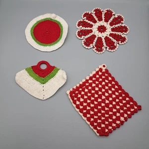 Vintage Crochet Potholders Trivets Hot Pads Multicolored Lot Four - Picture 1 of 10
